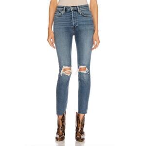 NWT RE/DONE ORIGINALS High Rise Ankle Crop Jean in Dusk Destroy Size 24